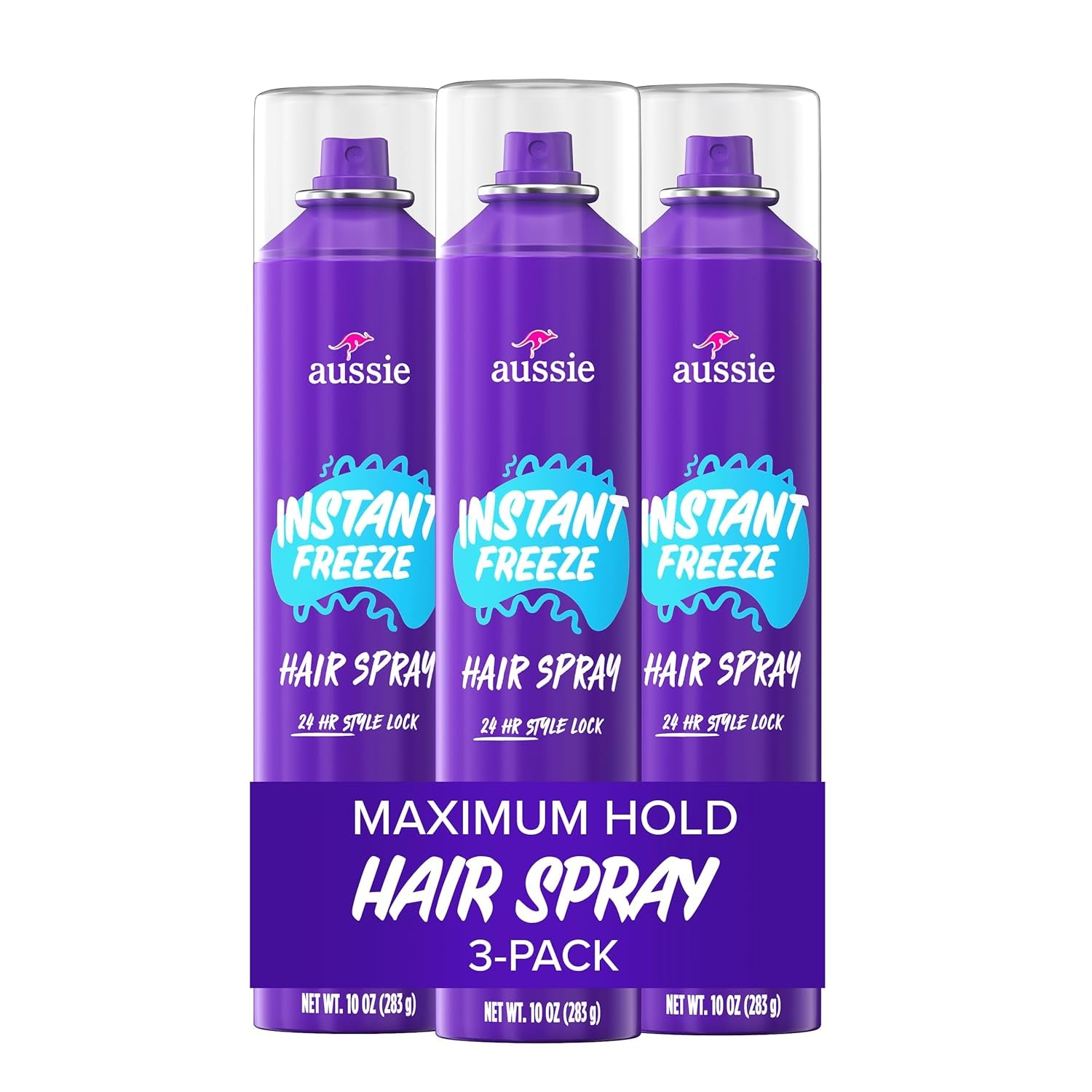 Instant Freeze Hair Spray for Extreme Hold, Infused with Jojoba Oil & Sea Kelp, Long-Lasting All-Day Fresh Citrus Scent, Safe for All Hair Types, 10 Fl Oz, 3 Pack